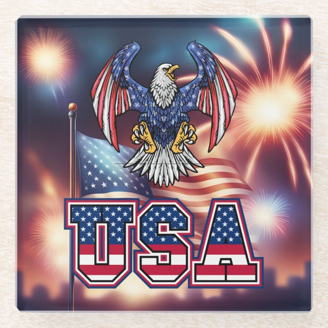American Eagle mit US-Flagge Glasuntersetzer (Vorderseite)