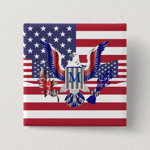 American eagle symbol and flag button