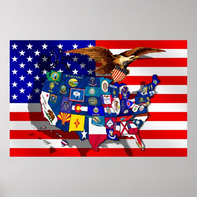 American Eagle USA Flaggen-Karte der USA Poster (Vorne)
