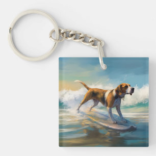 American Engligh Foxhound Beach Surfing Paining