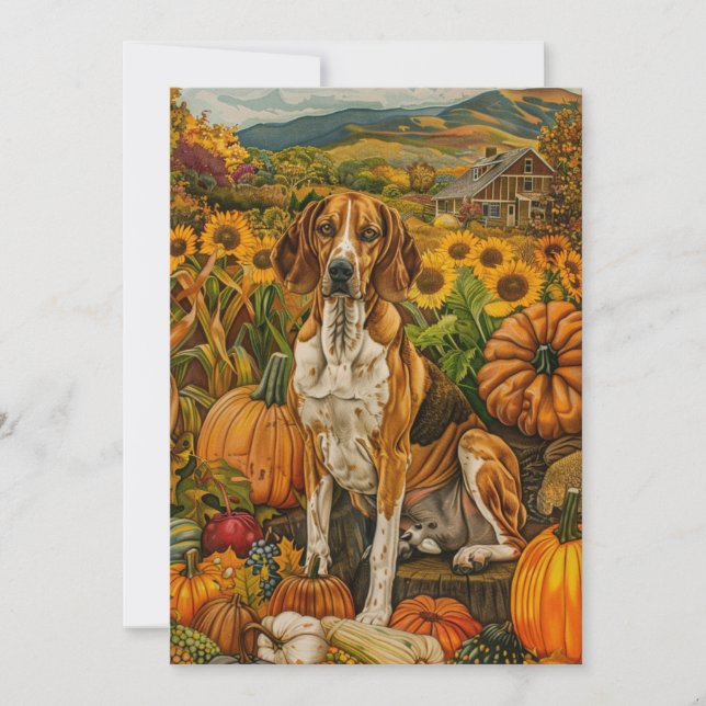 American English Foxhound Autumn Harvest Feiertagskarte (Vorderseite)