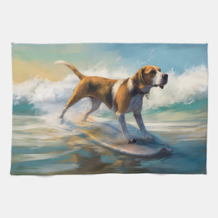 American English Foxhound Beach Surfing Painting Geschirrtuch
