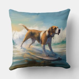 American English Foxhound Beach Surfing Painting Kissen