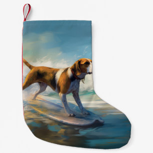 American English Foxhound Beach Surfing Painting Kleiner Weihnachtsstrumpf