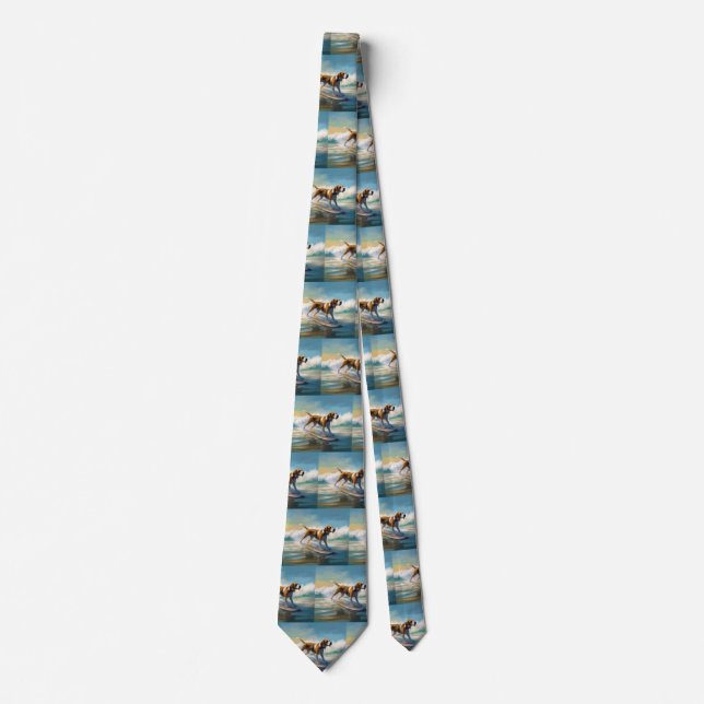 American English Foxhound Beach Surfing Painting Krawatte (Vorderseite)