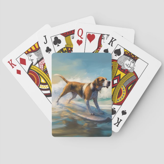American English Foxhound Beach Surfing Painting Spielkarten (Rückseite)