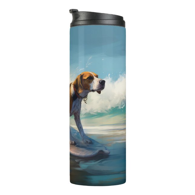 American English Foxhound Beach Surfing Painting Thermosbecher (Nach rechts gedreht)