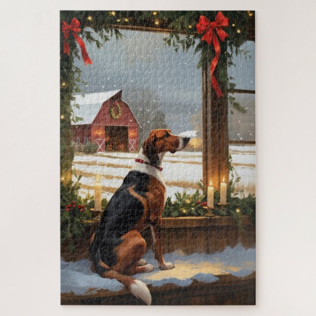 American English Foxhound Christmas Lights Holiday (Vertikal)