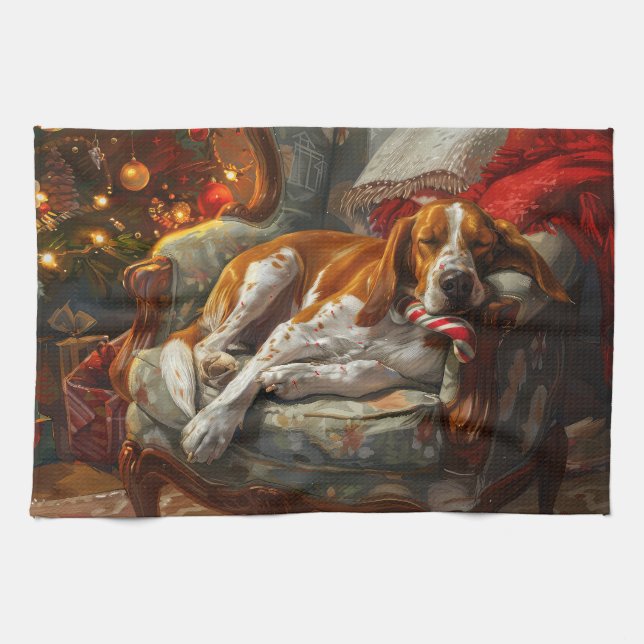 American English Foxhound Dog Weihnachtsfest Geschirrtuch (Horizontal)