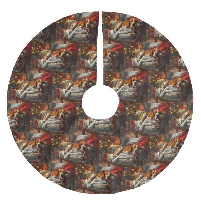 American English Foxhound Dog Weihnachtsfest Polyester Weihnachtsbaumdecke (Vorderseite)