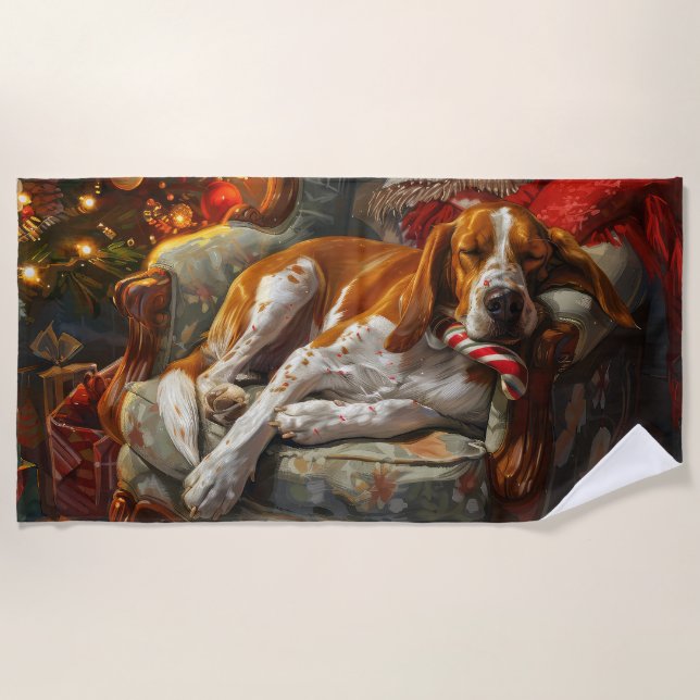 American English Foxhound Dog Weihnachtsfest Strandtuch (Vorderseite)