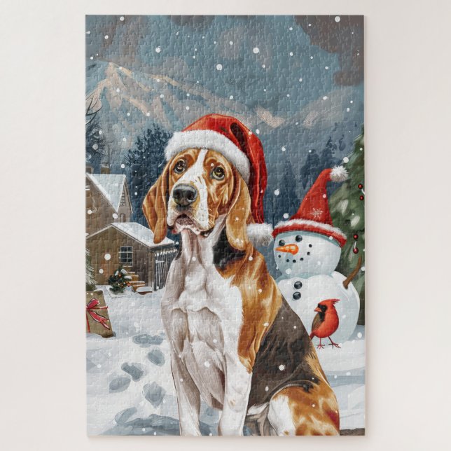 American English Foxhound Dog Winter Christmas Joy (Vertikal)