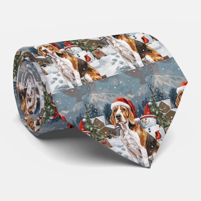 American English Foxhound Dog Winter Christmas Joy Krawatte (Gerollt)