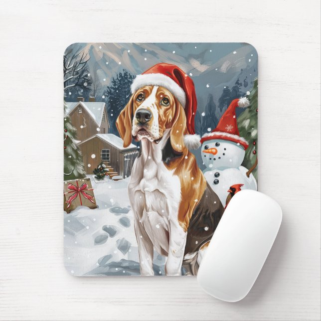 American English Foxhound Dog Winter Christmas Joy Mousepad (Mit Mouse)