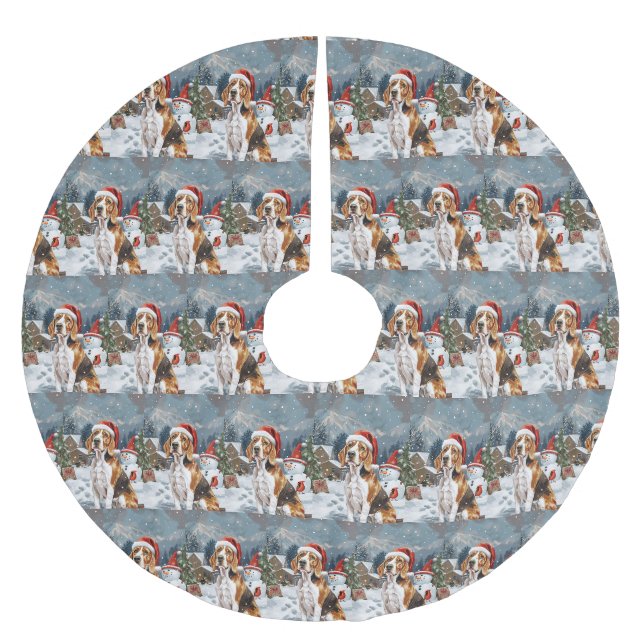 American English Foxhound Dog Winter Christmas Joy Polyester Weihnachtsbaumdecke (Vorderseite)