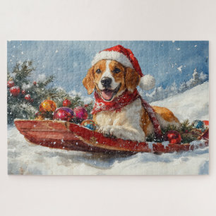 American English Foxhound im Schlitten Weihnachten