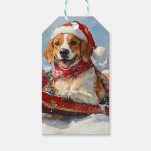 American English Foxhound im Schlitten Weihnachten Geschenkanhänger