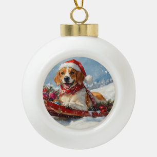 American English Foxhound im Schlitten Weihnachten Keramik Kugel-Ornament