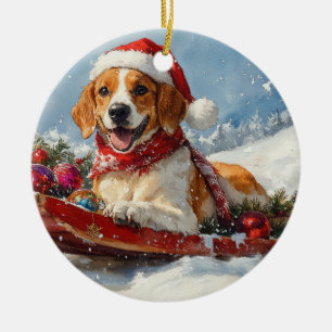 American English Foxhound im Schlitten Weihnachten Keramik Ornament