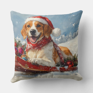 American English Foxhound im Schlitten Weihnachten Kissen