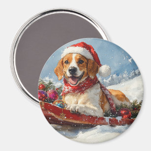 American English Foxhound im Schlitten Weihnachten Magnet
