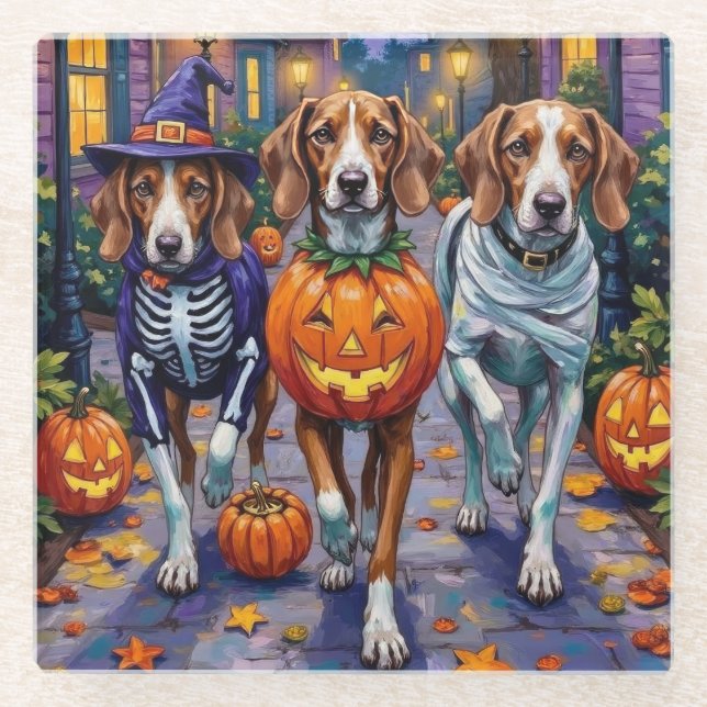 American English Foxhound in Halloween Costumes Glasuntersetzer (Vorderseite)