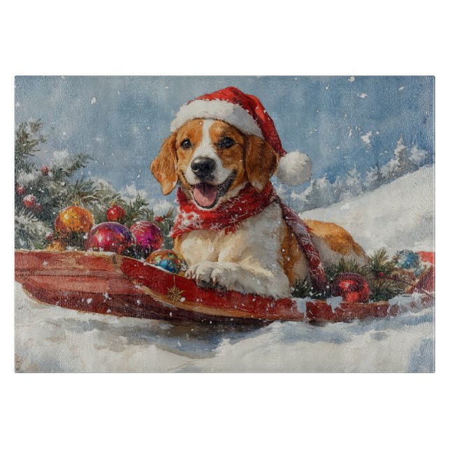 American English Foxhound in Sledge Christmas Schneidebrett (Vorderseite)