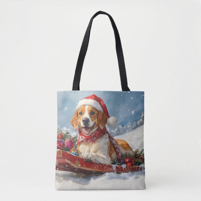 American English Foxhound in Sledge Christmas Tasche (Vorderseite)
