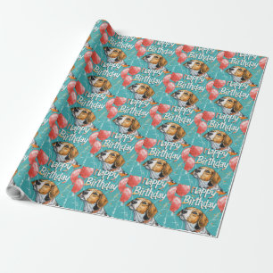 American English Foxhound mit Balloons zum Geburts Geschenkpapier
