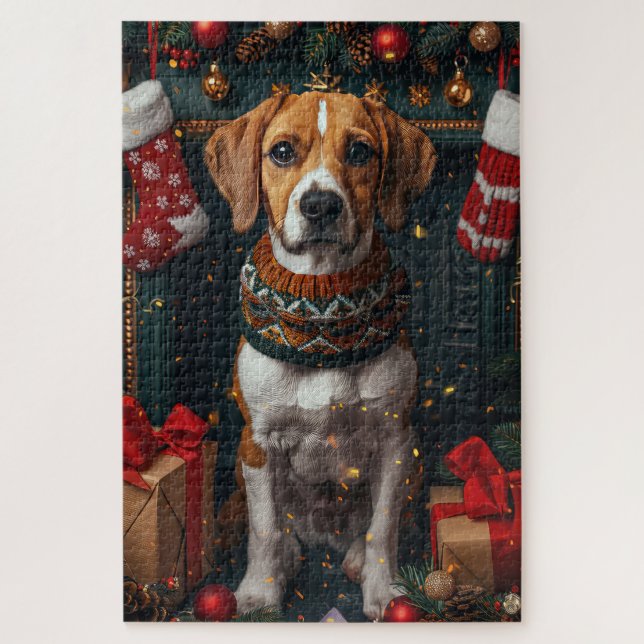 American English Foxhound mit Weihnachtsgeschenken (Vertikal)
