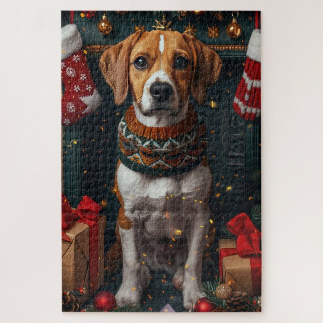 American English Foxhound mit Weihnachtsgeschenken (Vertikal)
