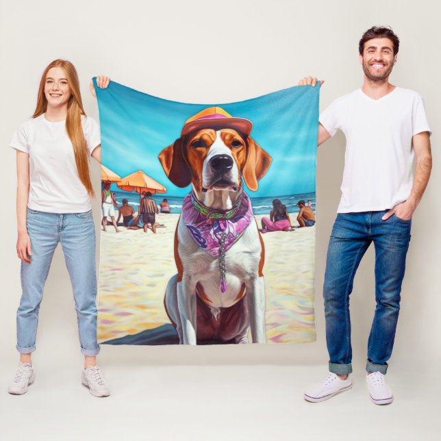 American English Foxhound on Beach, Sommergeschenk Fleecedecke (Beispiel)