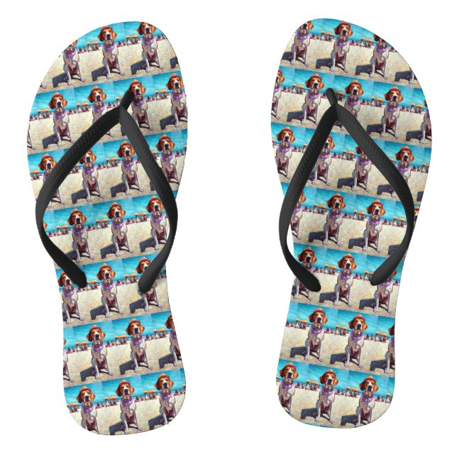 American English Foxhound on Beach, Sommergeschenk Flip Flops (Fußbett)