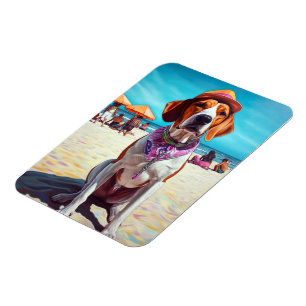 American English Foxhound on Beach, Sommergeschenk Magnet