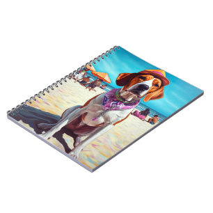 American English Foxhound on Beach, Sommergeschenk Notizblock