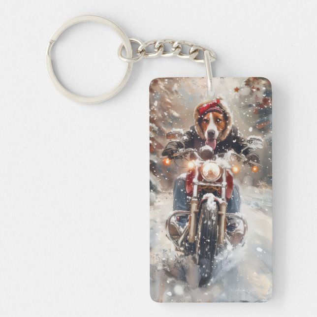 American English Foxhound Riding Bike Weihnachten Schlüsselanhänger (Vorderseite)