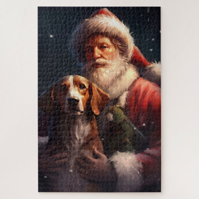 American English Foxhound Santa Claus Weihnachten (Vertikal)