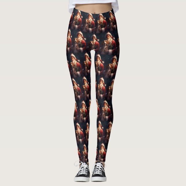 American English Foxhound Santa Claus Weihnachten Leggings (Vorderseite)