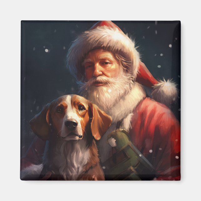 American English Foxhound Santa Claus Weihnachten Magnet (Vorne)