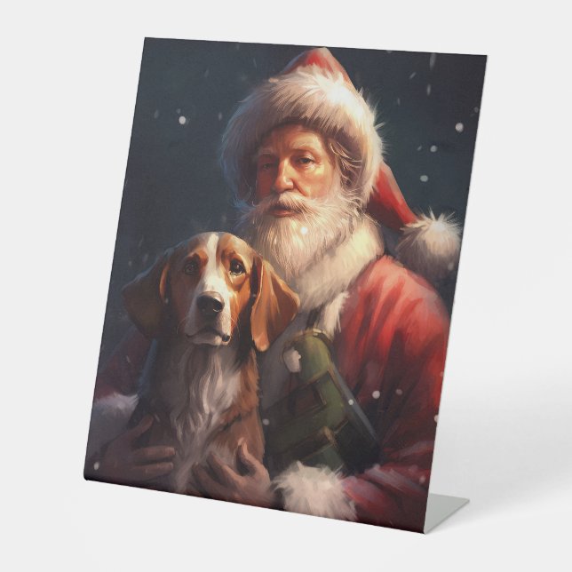 American English Foxhound Santa Claus Weihnachten Sockelschild (Vorderseite)