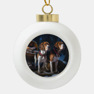 American English Foxhound Schnee-Schlitten Weihnac Keramik Kugel-Ornament