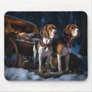American English Foxhound Schnee-Schlitten Weihnac Mousepad