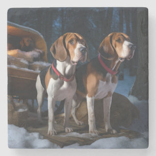 American English Foxhound Schnee-Schlitten Weihnac Steinuntersetzer