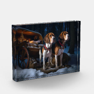 American English Foxhound Schneebedeckter Schlitte Fotoblock