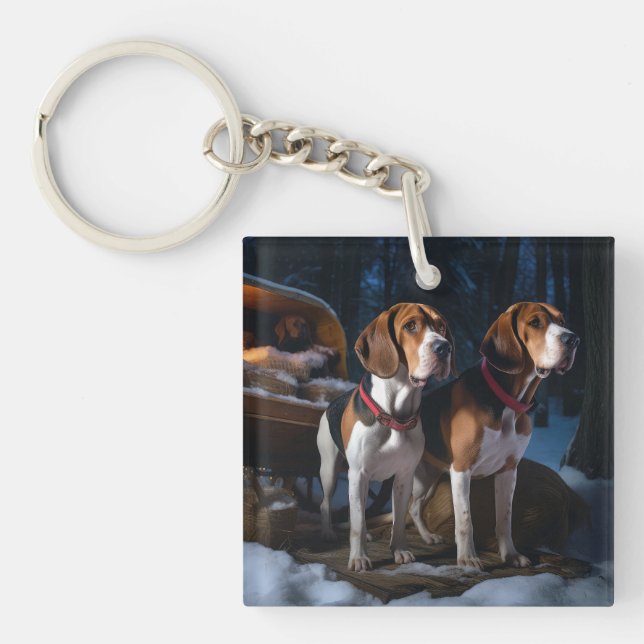 American English Foxhound Snowy Sleigh Noël (Devant)