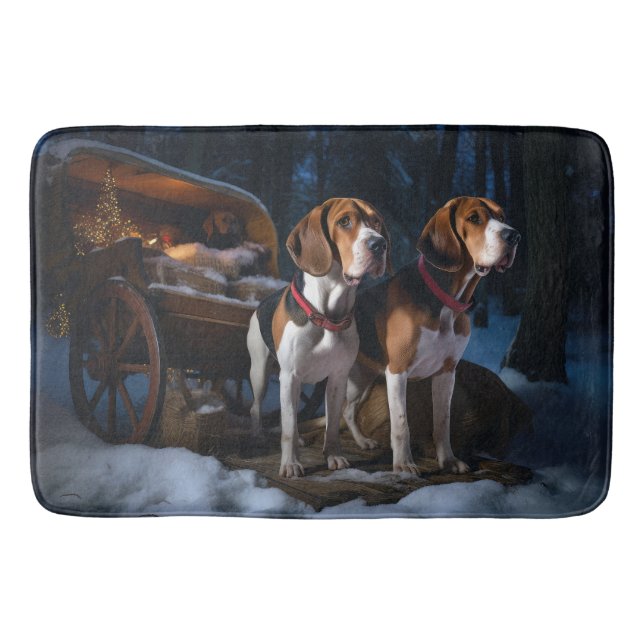 American English Foxhound Snowy Sleigh Weihnachten Badematte (Vorderseite)