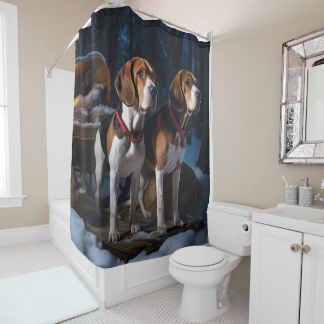 American English Foxhound Snowy Sleigh Weihnachten Duschvorhang (Beispiel)