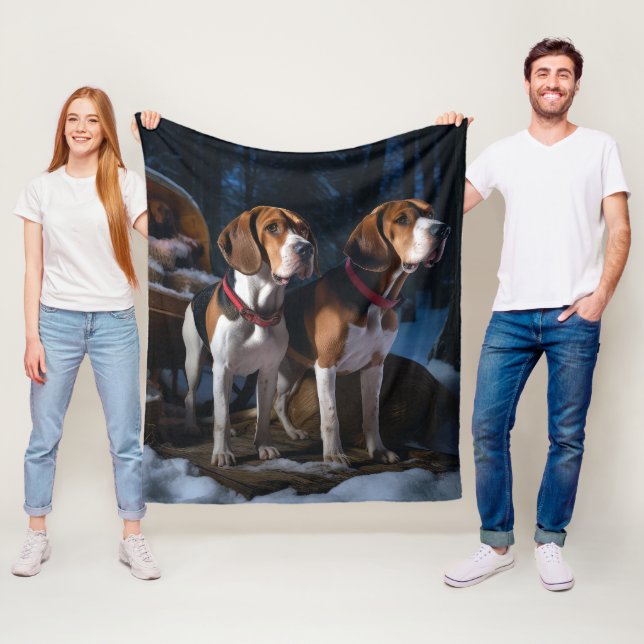 American English Foxhound Snowy Sleigh Weihnachten Fleecedecke (Beispiel)