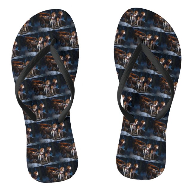 American English Foxhound Snowy Sleigh Weihnachten Flip Flops (Fußbett)