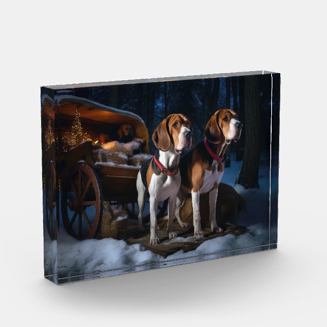 American English Foxhound Snowy Sleigh Weihnachten Fotoblock (Links)